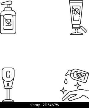 Disinfectant hand sanitizers linear icons set Stock Vector