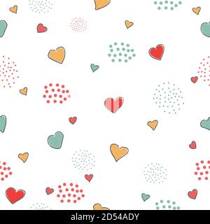 Cute Seamless Pattern with hearts and dots. hand Drawn Delicate Design. Scandinavian Style. For cards, templates, gift paper, prints, decorations, tem Stock Vector