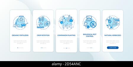Organic farming principles onboarding mobile app page screen with concepts Stock Vector
