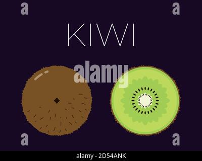 Vector of kiwi and sliced half of kiwi on dark background Stock Vector