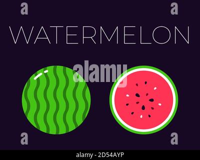 Vector of watermelon and sliced half of watermelon on dark background Stock Vector
