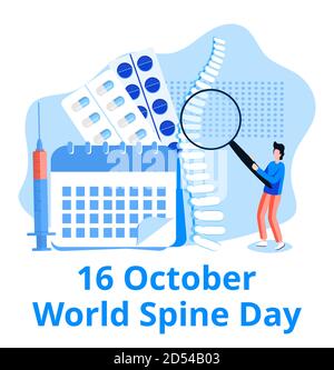 World spine day concept vector. Event is celebrated in 16 October. Skeleton and doctors Stock Vector