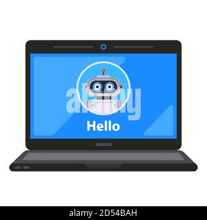 virtual robot assistant on a laptop monitor. flat vector illustration. Stock Vector