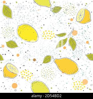 Cute Seamless Pattern with lemon. Hand Drawn. Vector Illustration Stock Vector