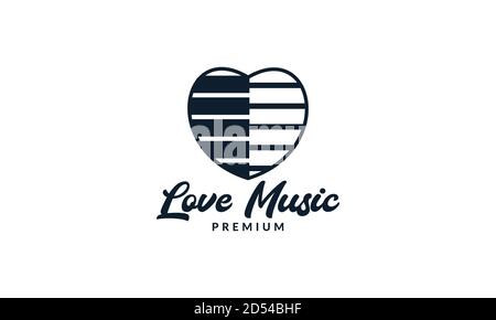 piano music with love or heart modern logo vector illustration design Stock Vector