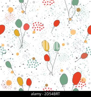 Hand Drawn Seamless Pattern with Pink Balloons. Great for wedding cards, postcards, t-shirts, bridal invitations, brochures, posters, gift wrapping, w Stock Vector