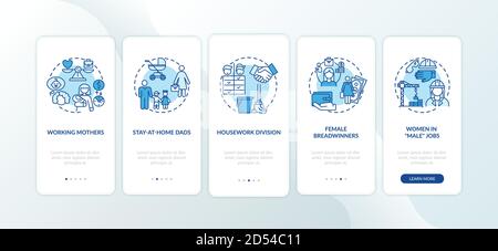 Changing gender roles onboarding mobile app page screen with concepts Stock Vector