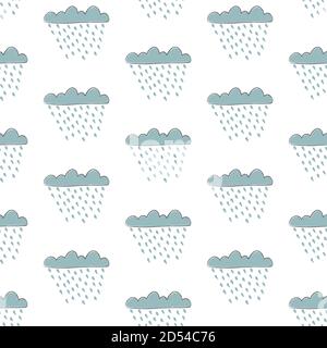 Seamless cloud pattern with drops of rain on dark background. Vector Illustration Stock Vector