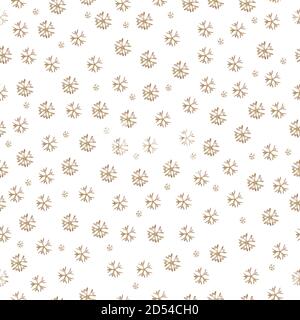 Seamless pattern with golden falling snowflakes on dark background. Delicate Design. Vector Illustration Stock Vector