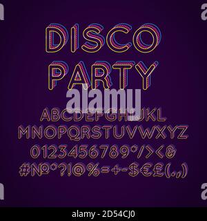 Disco party vintage 3d vector alphabet set Stock Vector