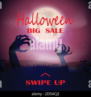 Halloween sale. Happy holiday. Vector illustration instagram posts in flat design Stock Vector