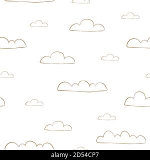 Seamless background with golden raining clouds on white background. Vector Illustration Stock Vector