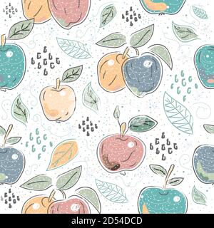 Cute Seamless Pattern with Apples. Scandinavian Hand Drawn Style. Stock Vector