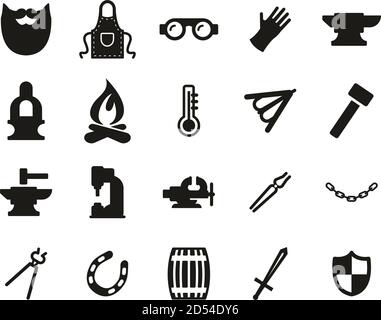 Blacksmith Icons Black & White Set Big Stock Vector