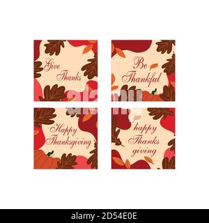 Thanksgiving design elements for poster with holiday traditional symbols. Thanksgiving instagram posts in flat design Stock Vector