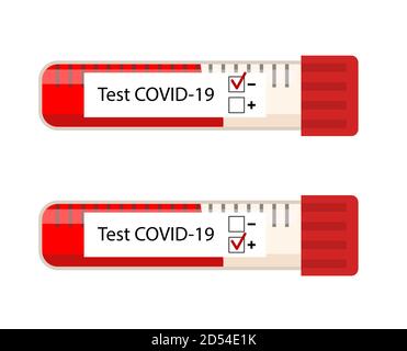 Determination of the coronavirus in the patient's blood. Laboratory blood test for a positive or negative result of the virus COVID-19. vector illustration isolated on white. Stock Vector