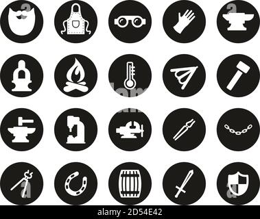 Blacksmith Icons White On Black Flat Design Circle Set Big Stock Vector