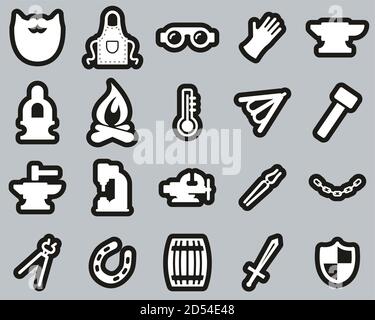 Blacksmith Icons White On Black Sticker Set Big Stock Vector