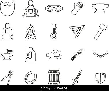 Blacksmith Icons Thin Line Set Big Stock Vector