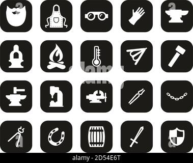Blacksmith Icons White On Black Flat Design Set Big Stock Vector