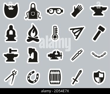 Blacksmith Icons Black & White Sticker Set Big Stock Vector
