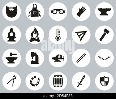 Blacksmith Icons Black & White Flat Design Circle Set Big Stock Vector