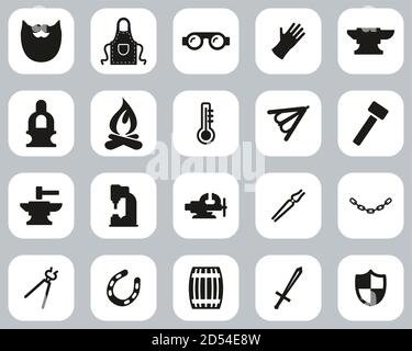 Blacksmith Icons Black & White Flat Design Set Big Stock Vector