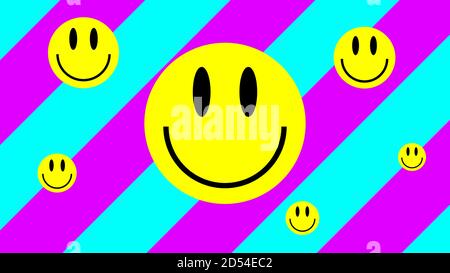 Smiley Face. Lsd Poster. Digital Urban Colorful Smile. Acid Style Wallpapers. Acid Smile On Pink And Blue Geometric Background Stock Vector