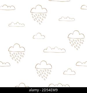 Seamless background with golden raining clouds on white background. Vector Illustration Stock Vector
