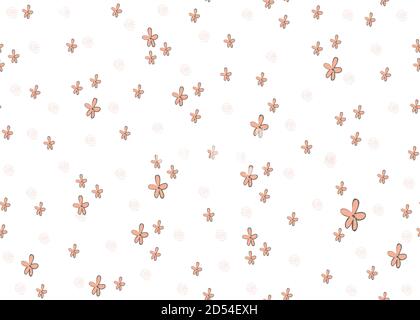Seamless Simple Pattern with little hand drawn flowers on white background. Scandinavian Style. Seamless Texture. Vector Illustration Stock Vector