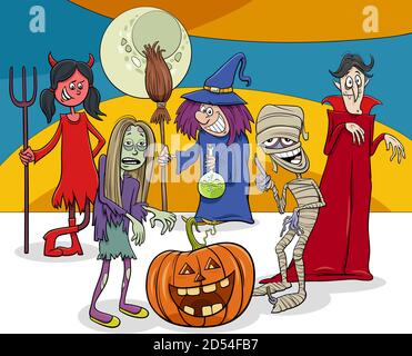 Cartoon Illustration of Halloween Holiday Comic Characters Group Stock Vector