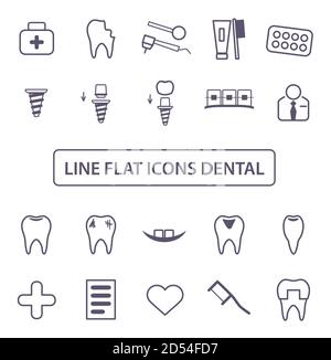 Dental Icons Set. Collection Thin black lines symbol. Linear style of icons. Vector illustration. Stock Vector