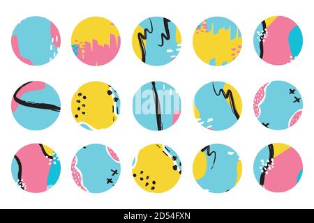 Abstract story highlight cover. Hand drawn shapes doodle set boho Stock Vector