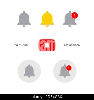 Youtube Get Notified Bell Icon Set. Vector Illustration On White Background Stock Vector
