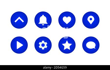 Set of Icons On a Blue Gradient Circle Shape. Digital Buttons. Vector Illustration. Swipe, Bell, Like, Location, Play, Settings, Star, Message icons. Stock Vector