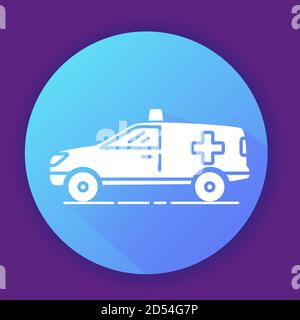 Ambulance car icon. Flat vector illustration. Line art. Stock Vector