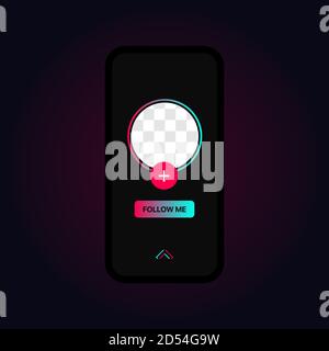 TikTok Profile Interface. Tiktok Story. iPhone Mockup. Follow Button. Add Button. Transparent Placeholder. Put Your Photo Under Background Stock Vector
