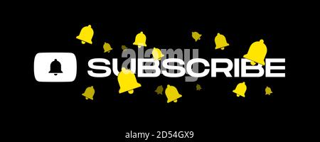 Youtube Subscribe Title With Flying Bells Vector Illustration On Black Background Stock Vector