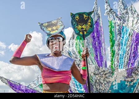 Miami Florida,Homestead Miami Carnival,Caribbean Mardi Gras masqueraders festival,Black African immigrant woman female costume costumes outfit outfits Stock Photo