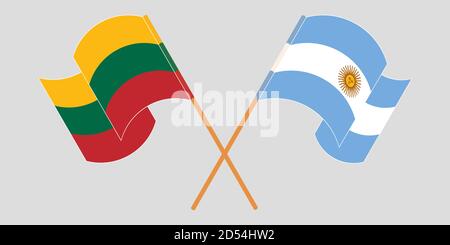 Crossed flags of Lithuania and Argentina. Official colors. Correct proportion. Vector illustration Stock Vector