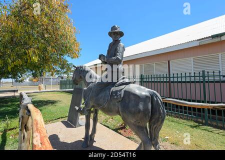 This statue of Sid Biondi is a tribute to drovers or horsemen or cattlemen, Camooweal, Barkly Highway, City of Mount Isa, Queensland, Australia Stock Photo