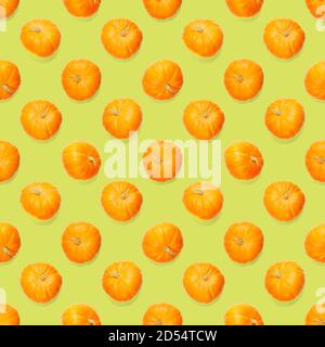 Seamless pattern with pumpkin. Autumn abstract seamless pattern made from Pumpkins on the green background. Pumpkin quality pattern. Stock Photo
