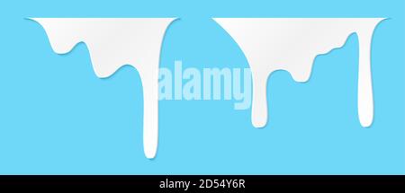 White melt drips or liquid sauce and milk drops. White liquid or melted chocolate drips, milk current paint Stock Vector