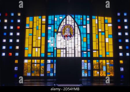 Bukoba, Tanzania.  Mater Misericordiae Cathedral, Window behind Altar, Stock Photo