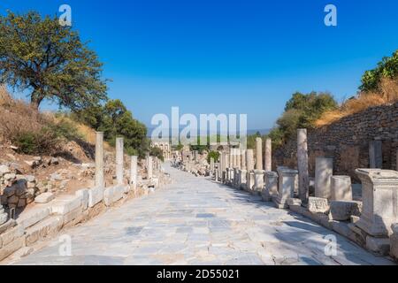 Marble road to Celsus Library in ruins of Ephesus Stock Photo
