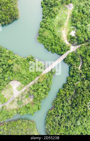 Aerial Views over Tai Tam Country Park,  Resevoir on Hong Kong island Stock Photo