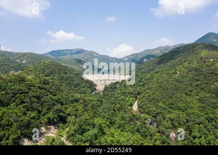 Aerial Views over Tai Tam Country Park,  Resevoir on Hong Kong island Stock Photo