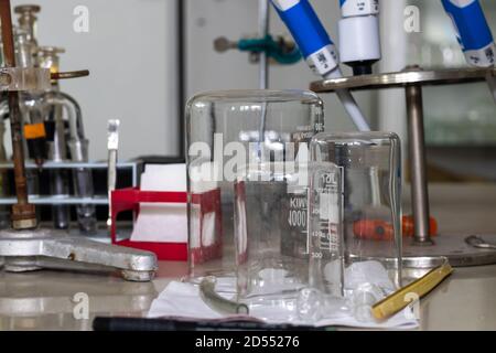 View over physico-chemical laboratory equipment. Stock Photo