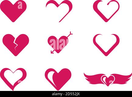 Love shape icon set vector template design. Creative love hart shape vector template. Valentines day, anniversary dating Vector Concept-10-20-02 Stock Vector