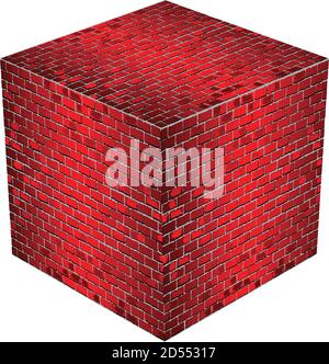 A cube made of red bricks - Illustration,  Red abstract vector illustration Stock Vector